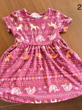 2T Girls Pink Animal Print Short Sleeve Dress